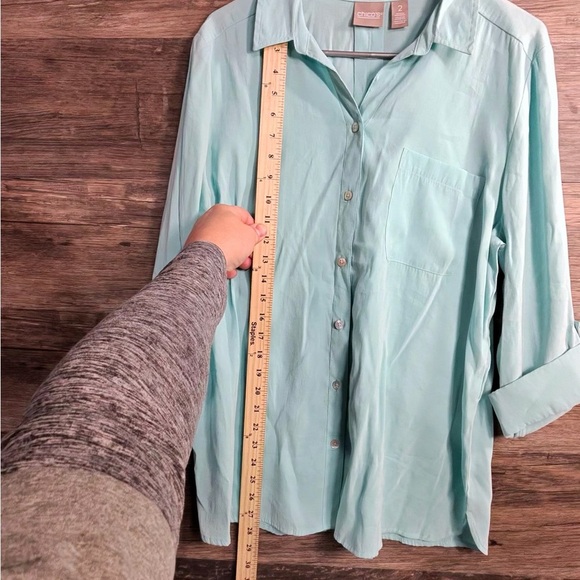 Chico's Aqua Button-Down Shirt - Picture 3 of 7